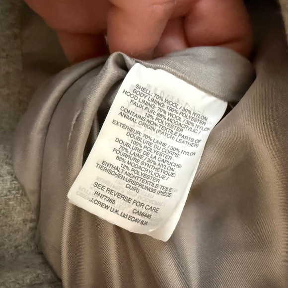 J.Crew Chateau Parka Italian Stadium-Cloth Wool Grey Faux Fur Hood Coat Size 0 - Picture 10 of 11